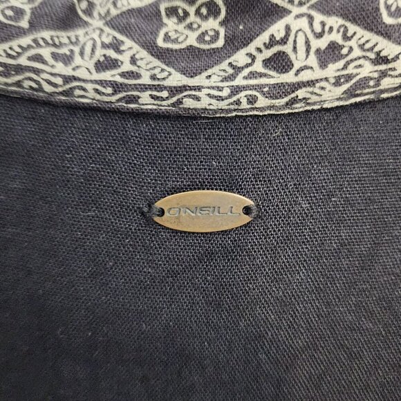 O'Neill Black Sleeveless Dress L Boho Embroidered Beaded Trim 33" Long Cotton Li - Picture 7 of 9